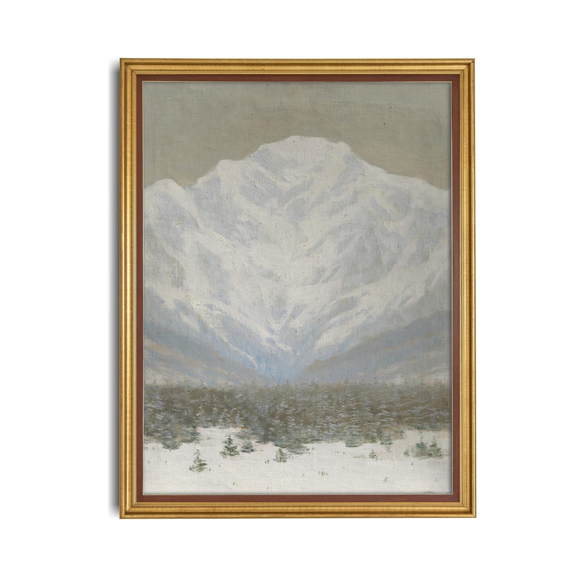 Vertical Snowy Mountain Peak over Pine Forest Winter Scene Poster - Image 4