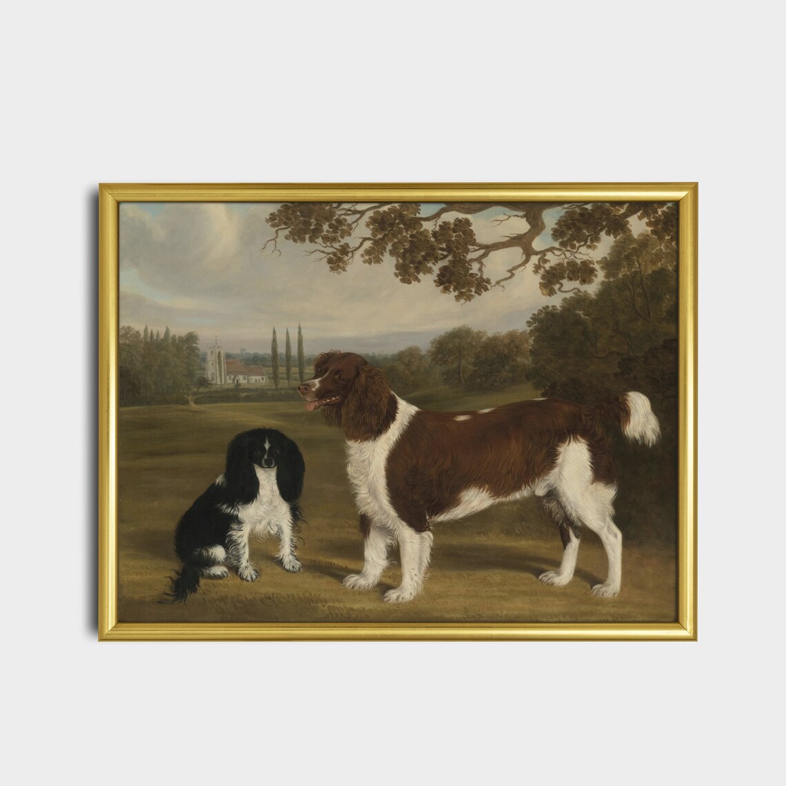 Two Spaniels in a Country Estate Landscape Antique Dog Portrait Poster - Image 5