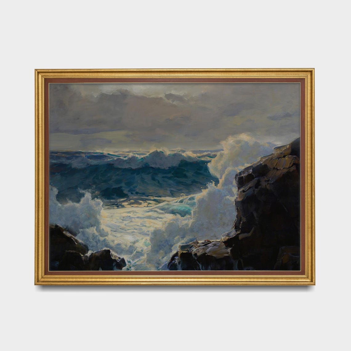 Moonlit Ocean Waves Crashing Against Tall Black Cliffs Poster - Image 5