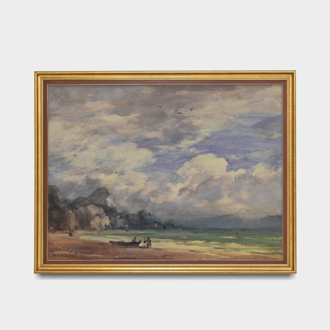 Vintage Seascape Painting Antique Ocean Beach Print Rustic Moody Coastal Decor Wall Art Fine Art - Image 3