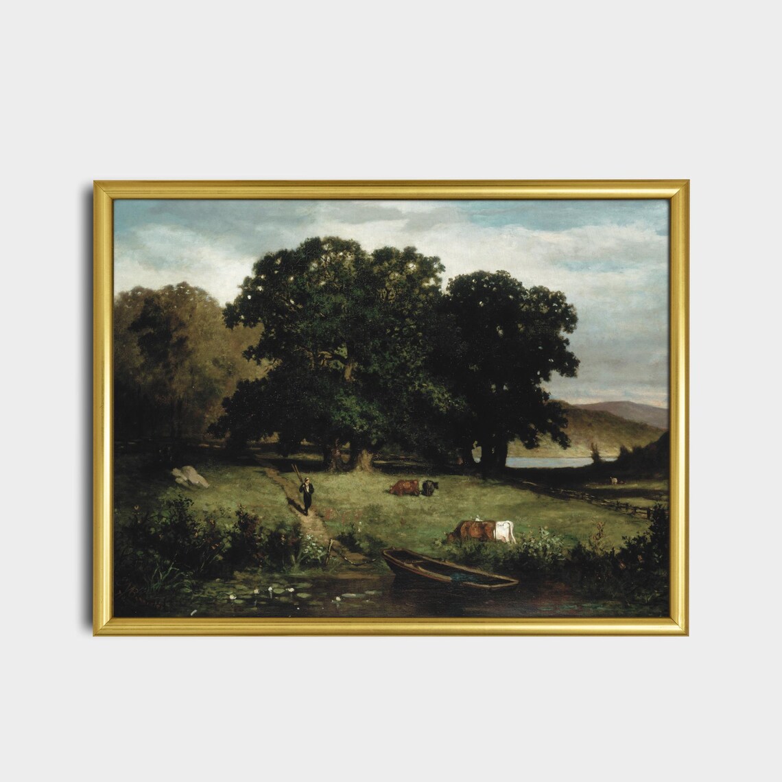 Vintage Cows in Meadow Landscape Poster Print - Image 2