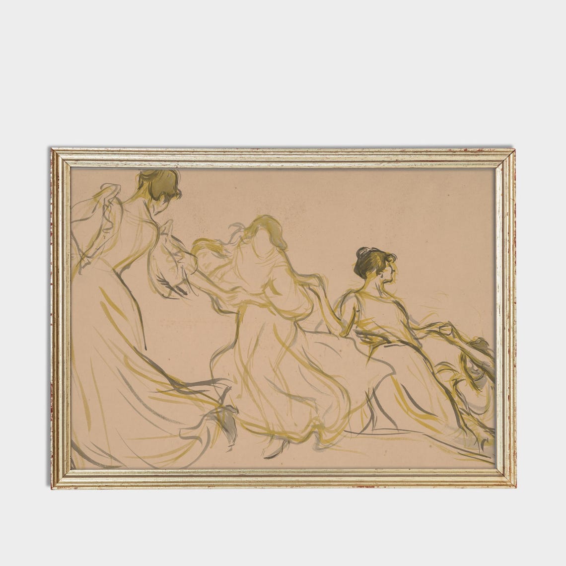 Vintage Sketch Of Three Women Dancing Figure Study Wall Poster - Image 3