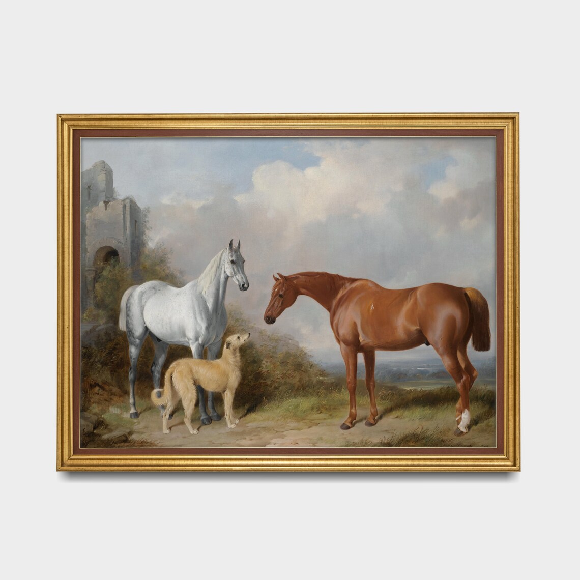 Two Horses and a Shaggy Dog Standing Before a Ruined Castle Poster - Image 5