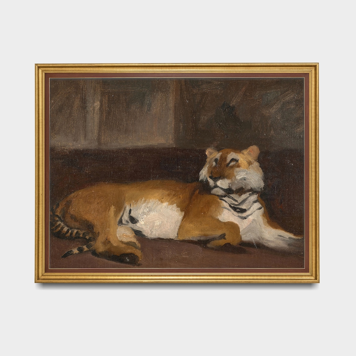 Reclining Tiger In Warm Light Vintage Big Cat Oil Painting Poster - Image 3