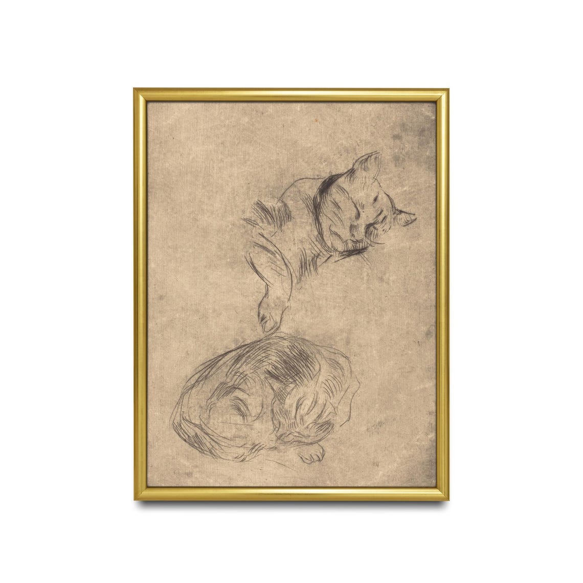 Sleeping Cats Pencil Sketch Study Vintage Nursery Art Poster - Image 2