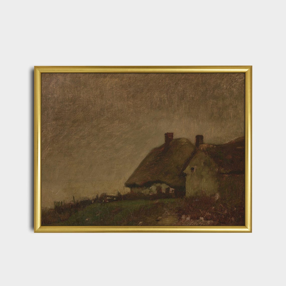 Atmospheric Thatched Cottages at Dusk Moody Rustic Countryside Poster - Image 2