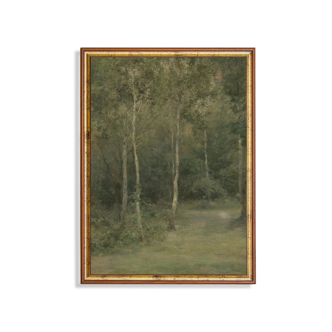 Vintage Landscape Painting, Antique Tree Forest Print