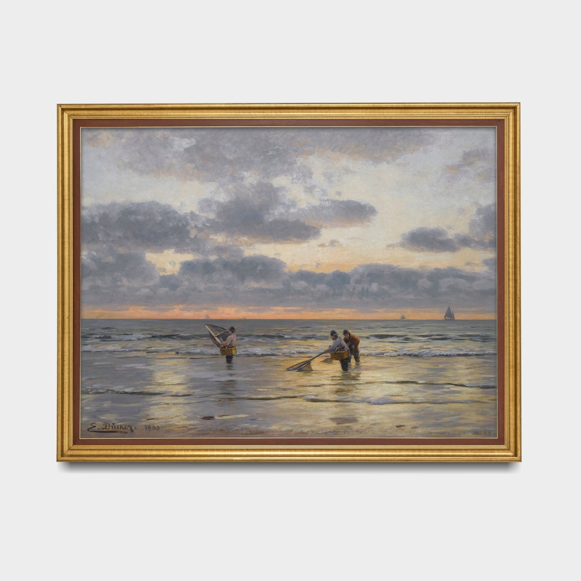 Printed And Shipped Vintage Seascape Painting Antique Fishing At Dawn Oil Painting Print Coastal Decor Mailed Print Over Bed Art - Image 3
