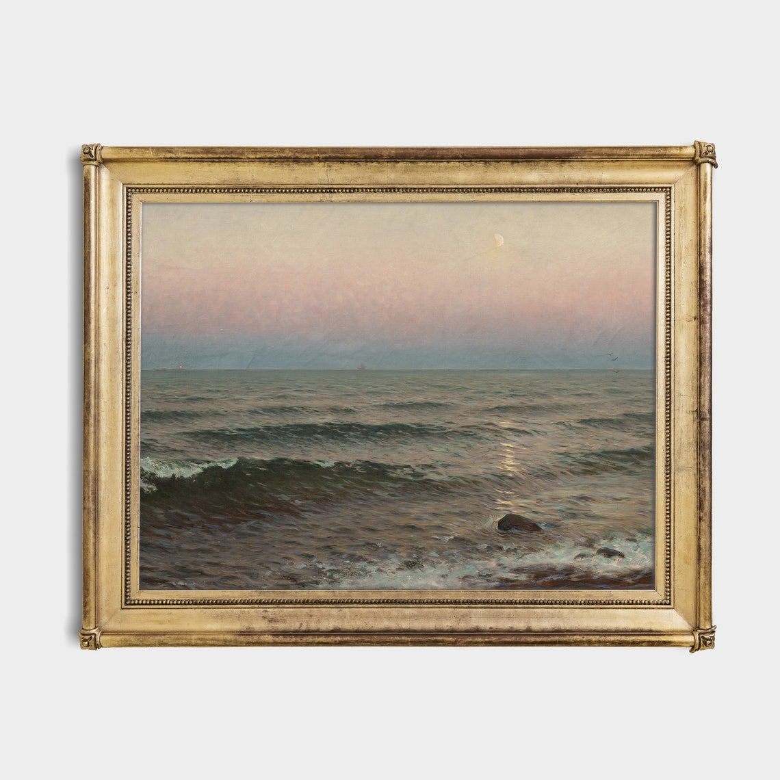 Mailed Prints Vintage Seascape Painting Antique Ocean Beach Moody Rustic Print Coastal Decor Fine Art Physical Prints - Image 2