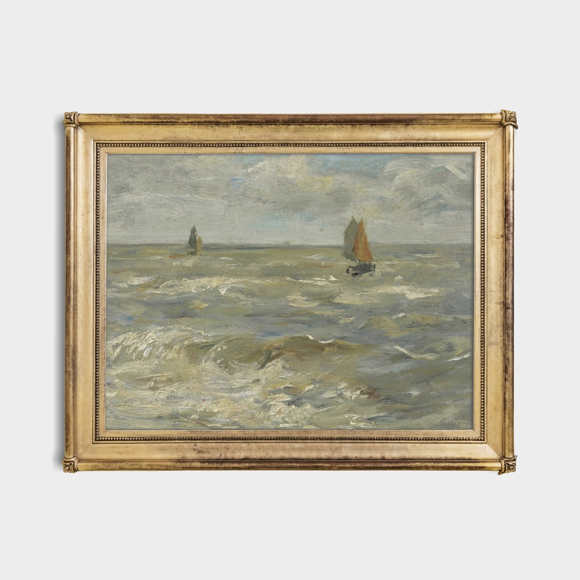 Sailing Boats on a Choppy Sea Under Grey Skies Vintage Poster - Image 4