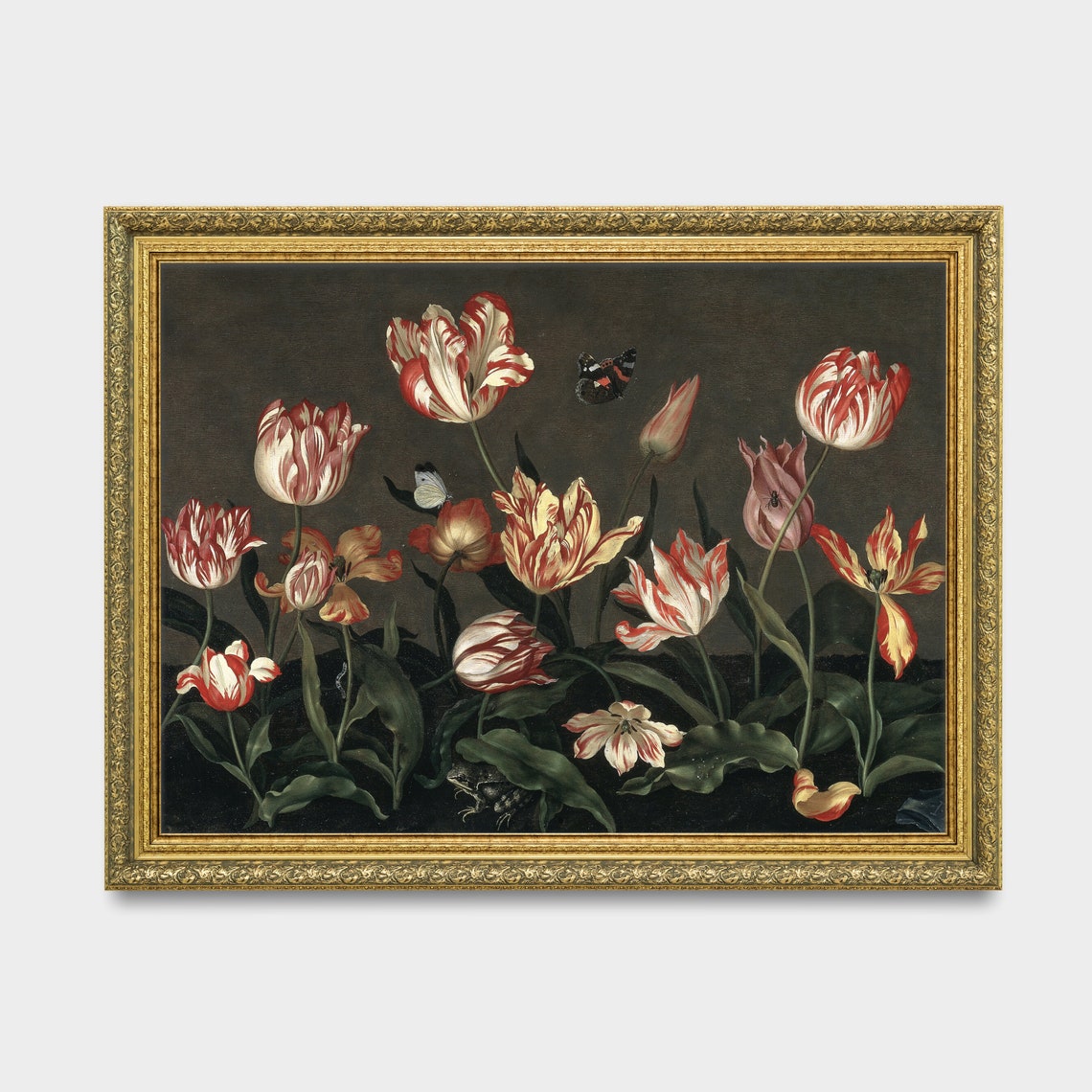 Parrot Tulips With Butterflies Dutch Floral Still Life Painting Poster - Image 3