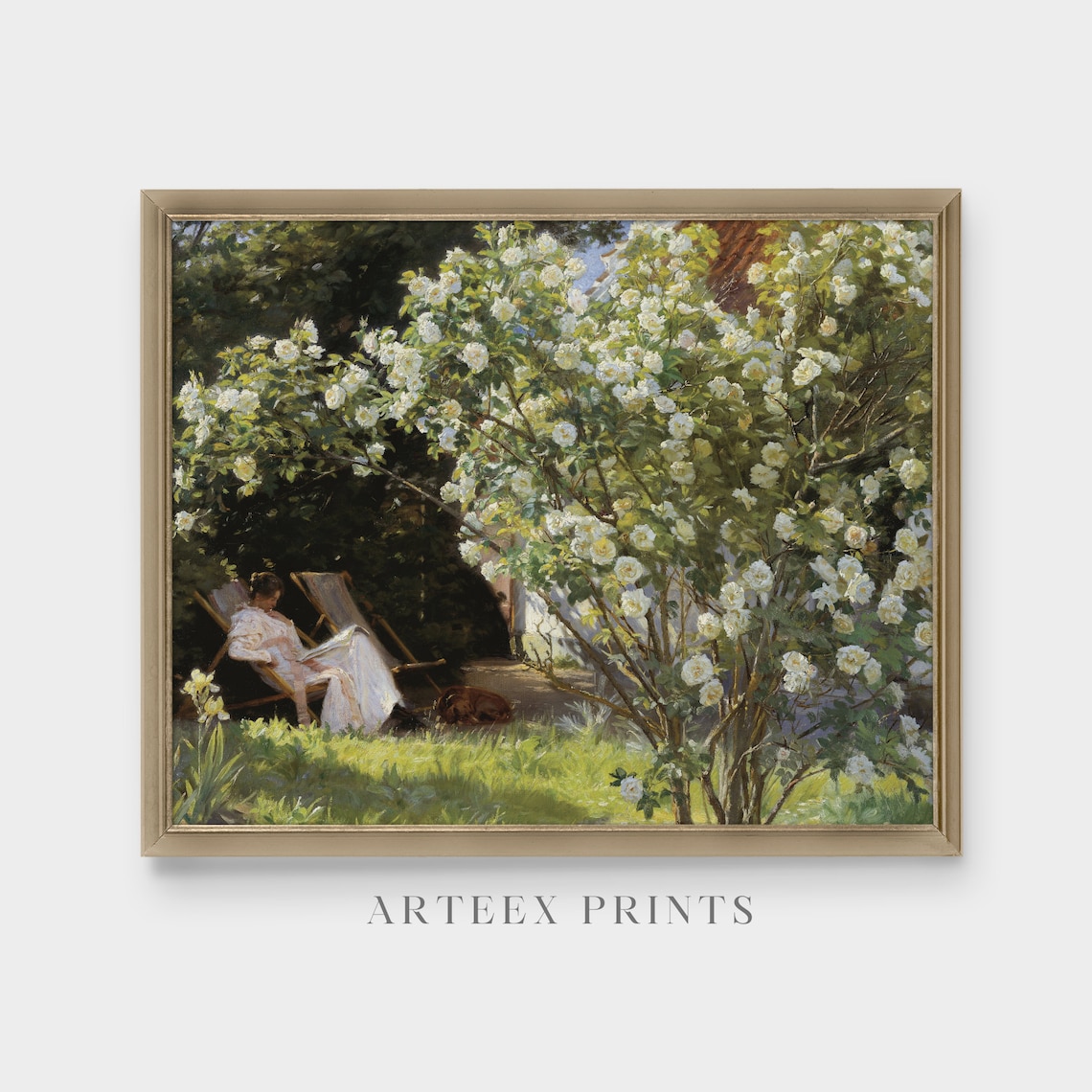 Vintage Lady Reading in the Garden, Art Print - Image 3