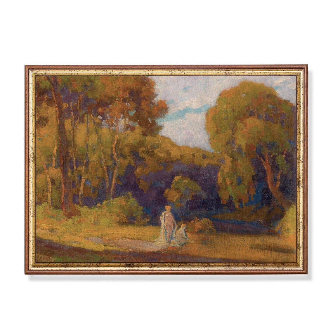 Two Figures Resting in a Golden Autumn Woodland Clearing Poster