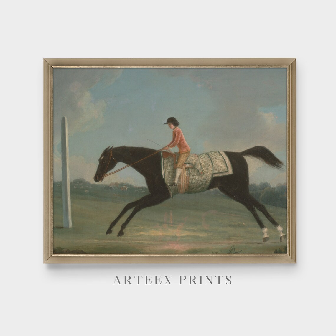 Antique Boy Jockey Galloping a Black Racehorse Racing Art Poster - Image 3