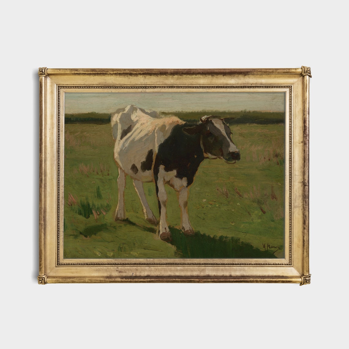 Black and White Cow Standing in a Green Meadow Vintage Poster - Image 3