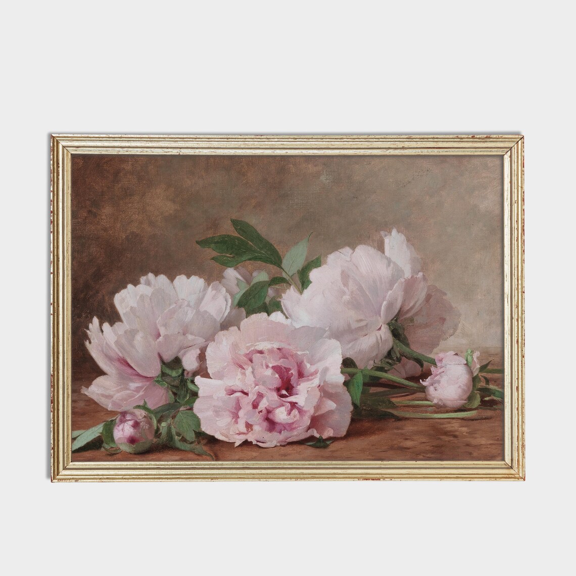 Vintage Still Life Painting of Blush Pink Peonies on a Table Poster - Image 4