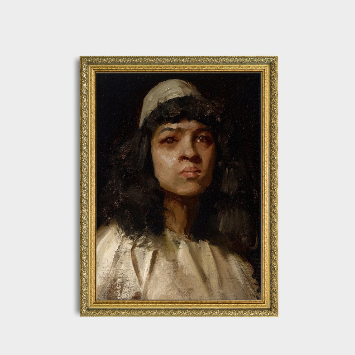 Woman In White Cap And Shawl With Dark Hair Antique Portrait Poster - Image 3