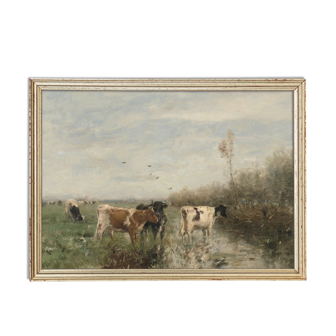 Cows Drinking in a Marshy Meadow Rustic Dutch Style Art Poster - Image 2