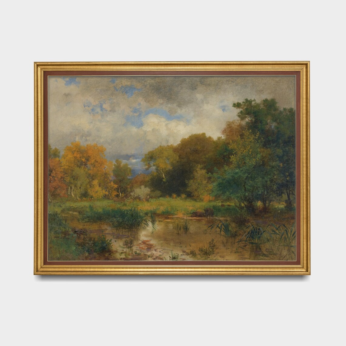 Autumn Woodland Pond With Ducks Moody Vintage Landscape Poster - Image 3