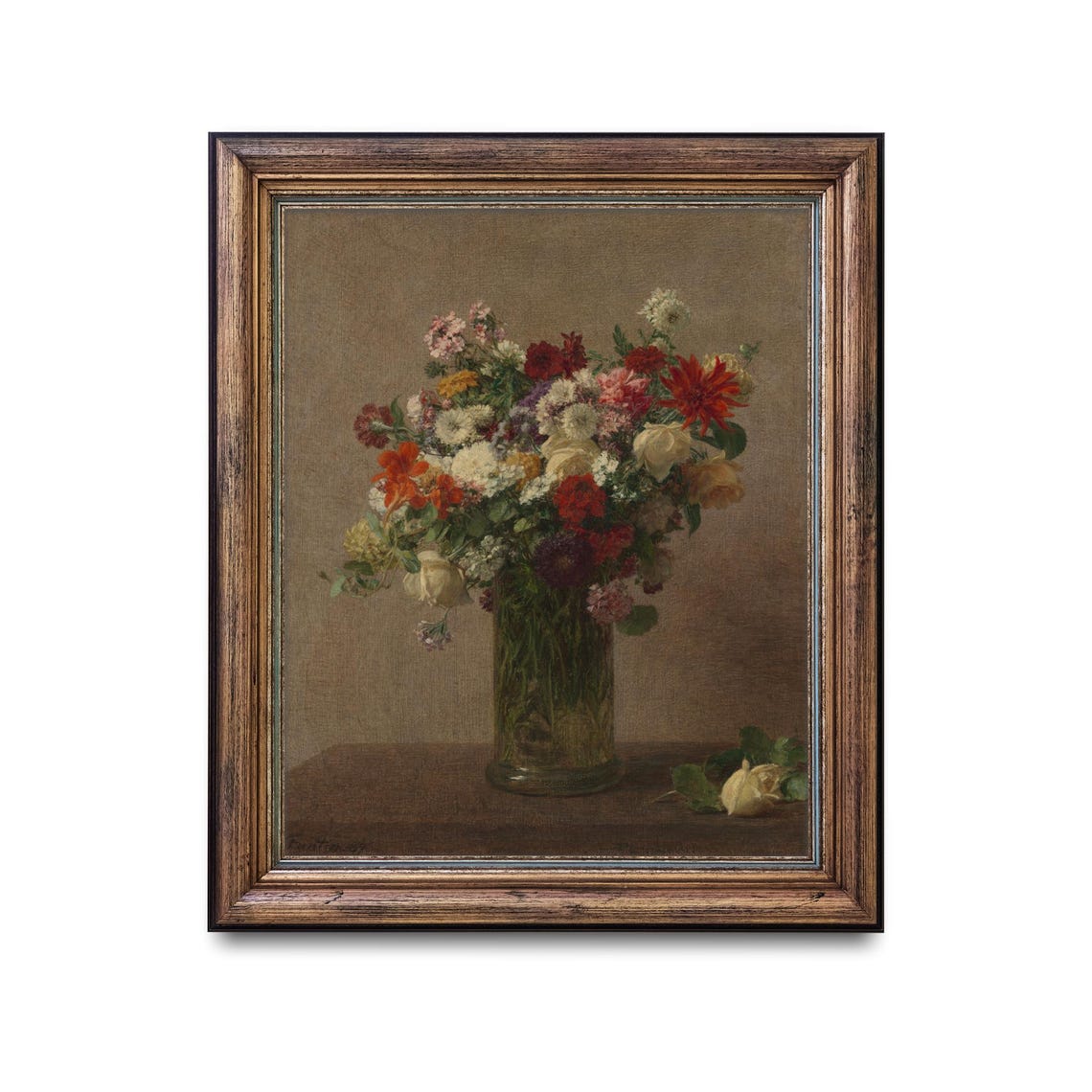 Colorful Mixed Bouquet Tall Vase Realistic Floral Still Life Poster - Image 2