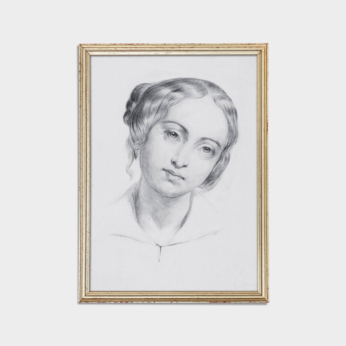 Vintage Charcoal Portrait Sketch of a Young Woman Neutral Poster - Image 2