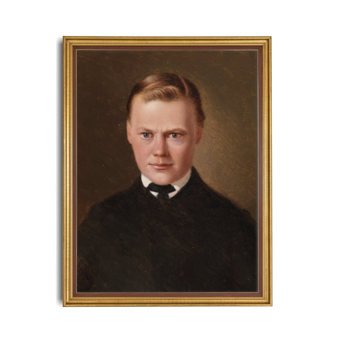 Young Man in Dark Coat Antique Moody Portrait Oil Painting Poster - Image 4