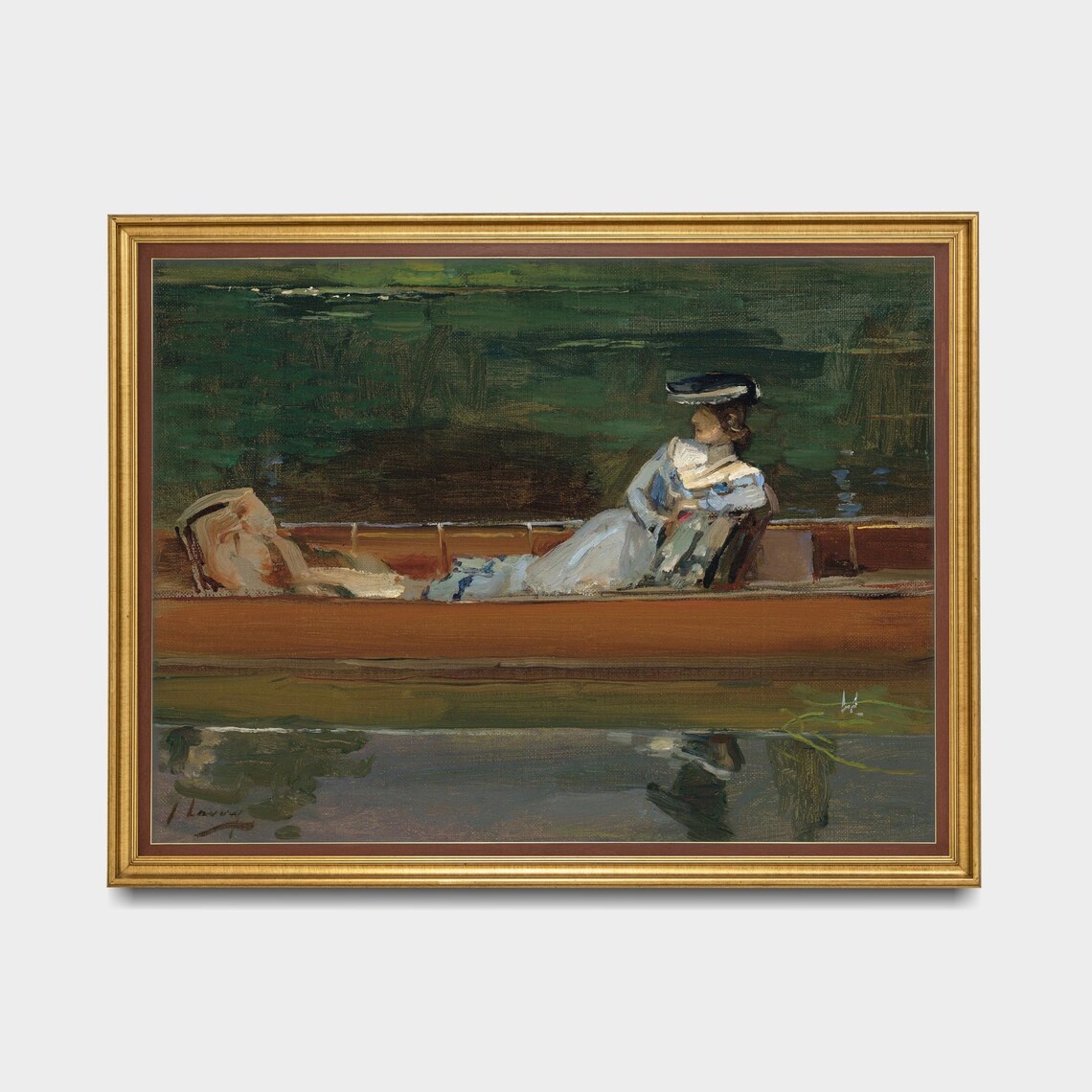 Elegant Woman Reclining in Boat on Calm Water Impressionist Poster - Image 5