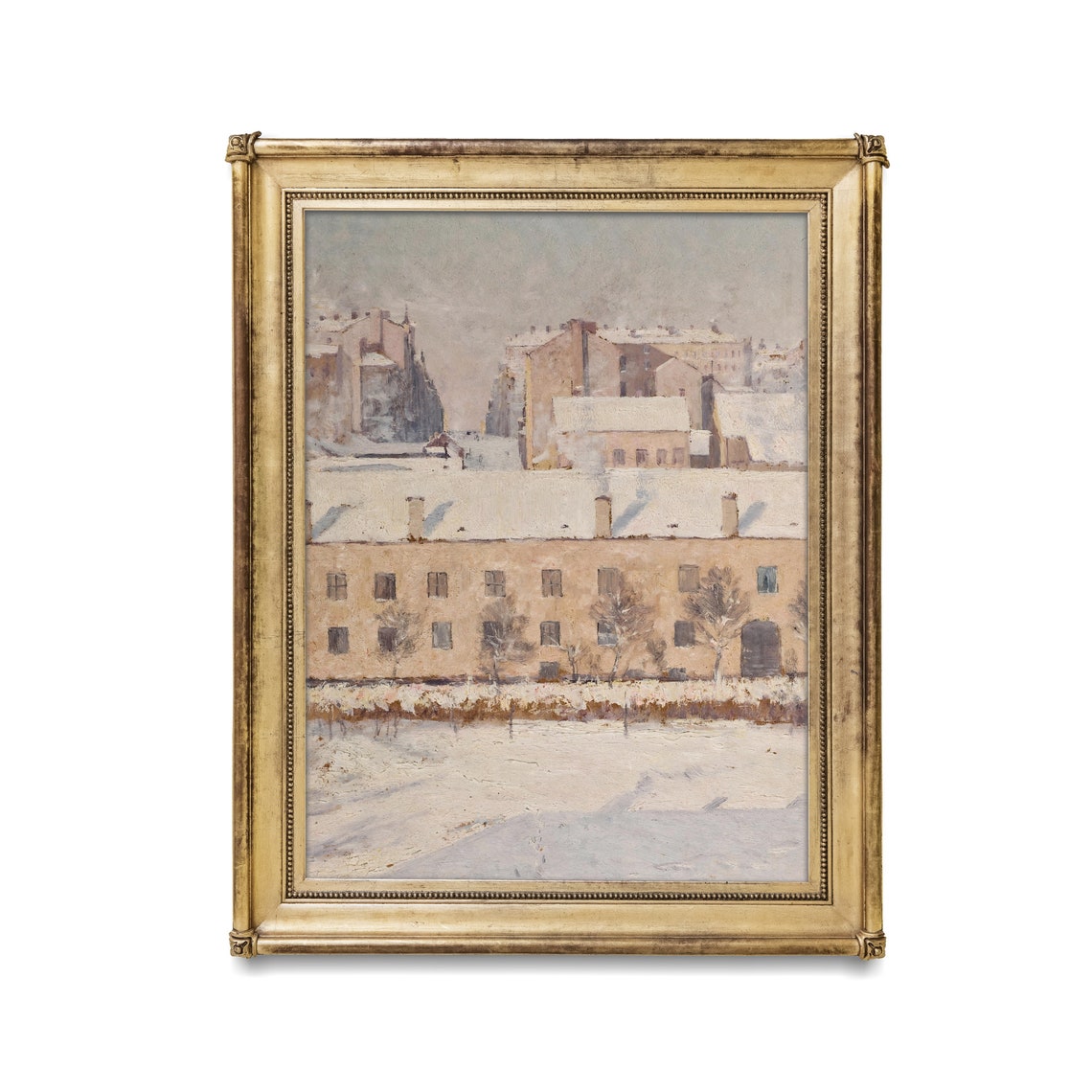 Snow-Covered Old City Rooftops Vintage Winter Cityscape Poster - Image 2