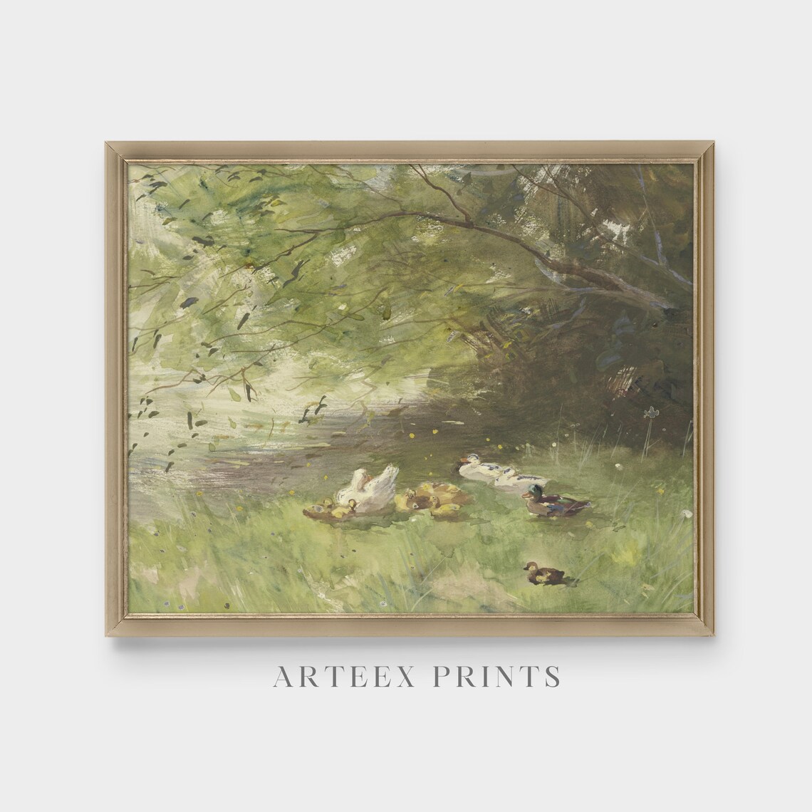 Vintage Spring Landscape Ducks in River Art Print - Image 5