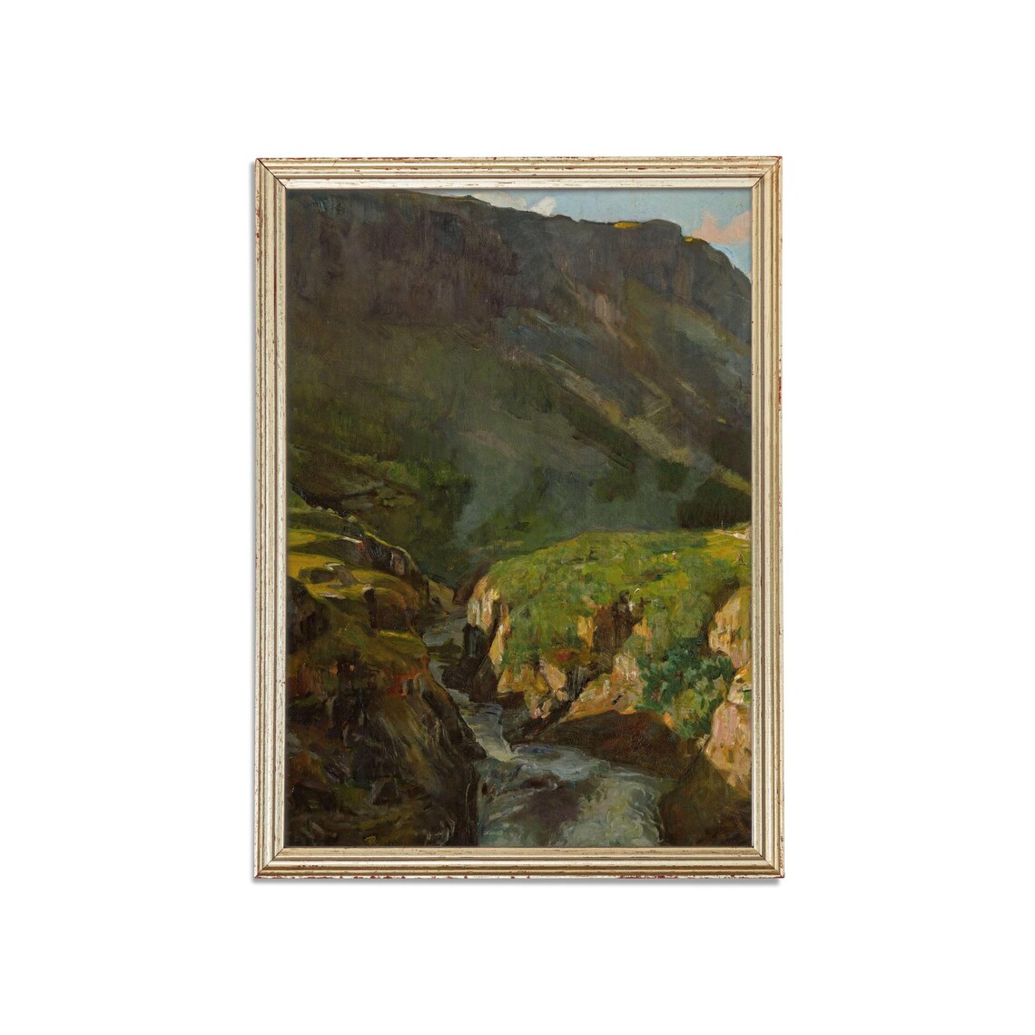 Mountain Ravine Stream Moody Vintage Green Landscape Art Poster - Image 3