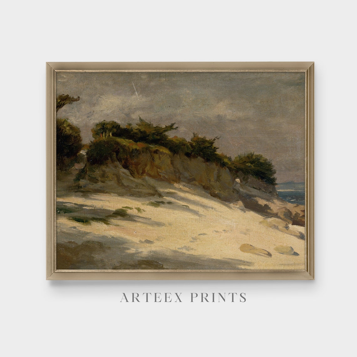 Sandy Coastal Bluff with Windblown Pines Vintage Seaside Poster - Image 4
