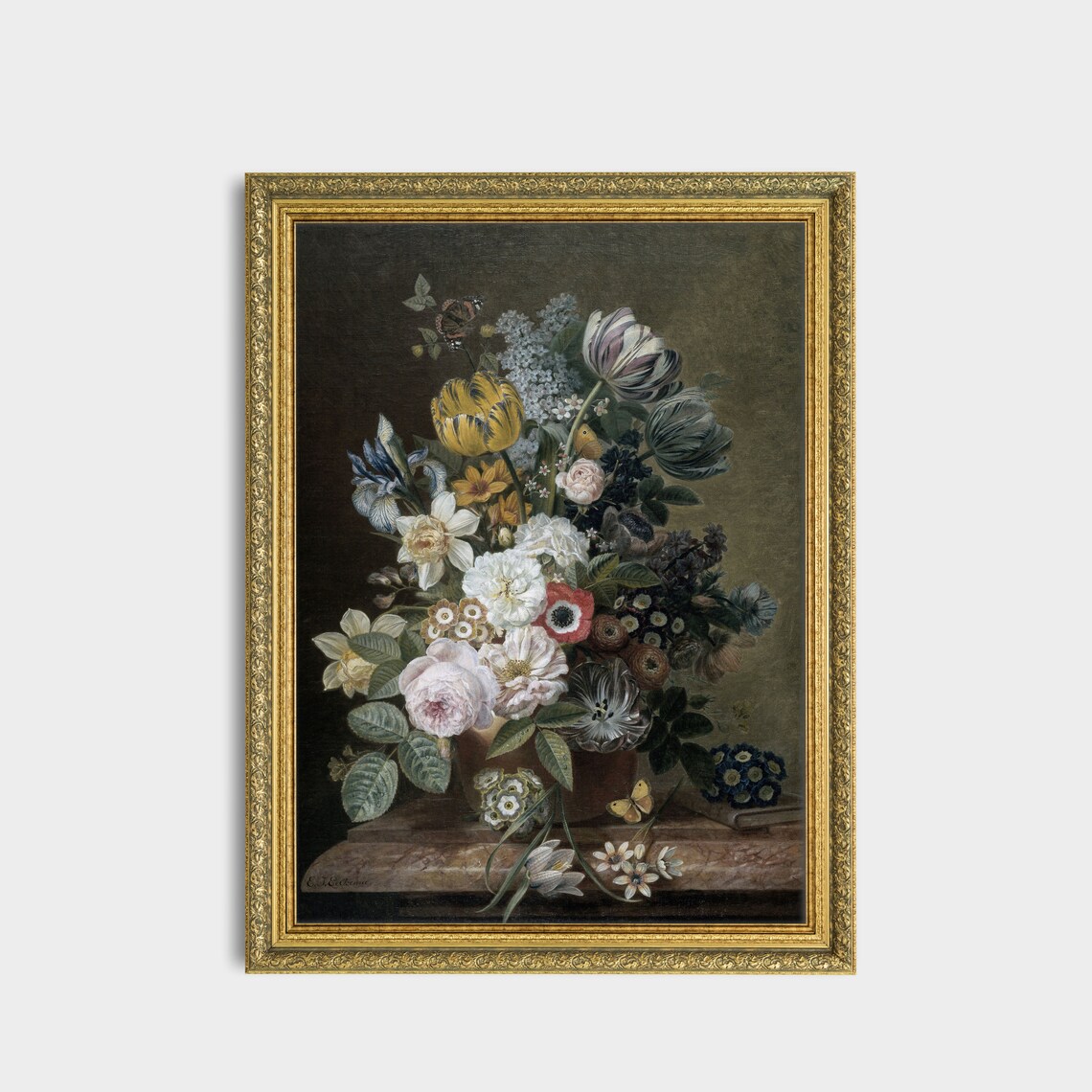 Grand Dutch Style Bouquet of Tulips Roses and Butterflies Poster - Image 3