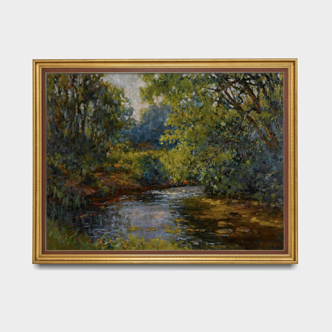Printed And Shipped Vintage Landscape Print Nature Art Retro Wall Decor Rustic Home Country Cottage Stream Side Moody Prints - Image 3
