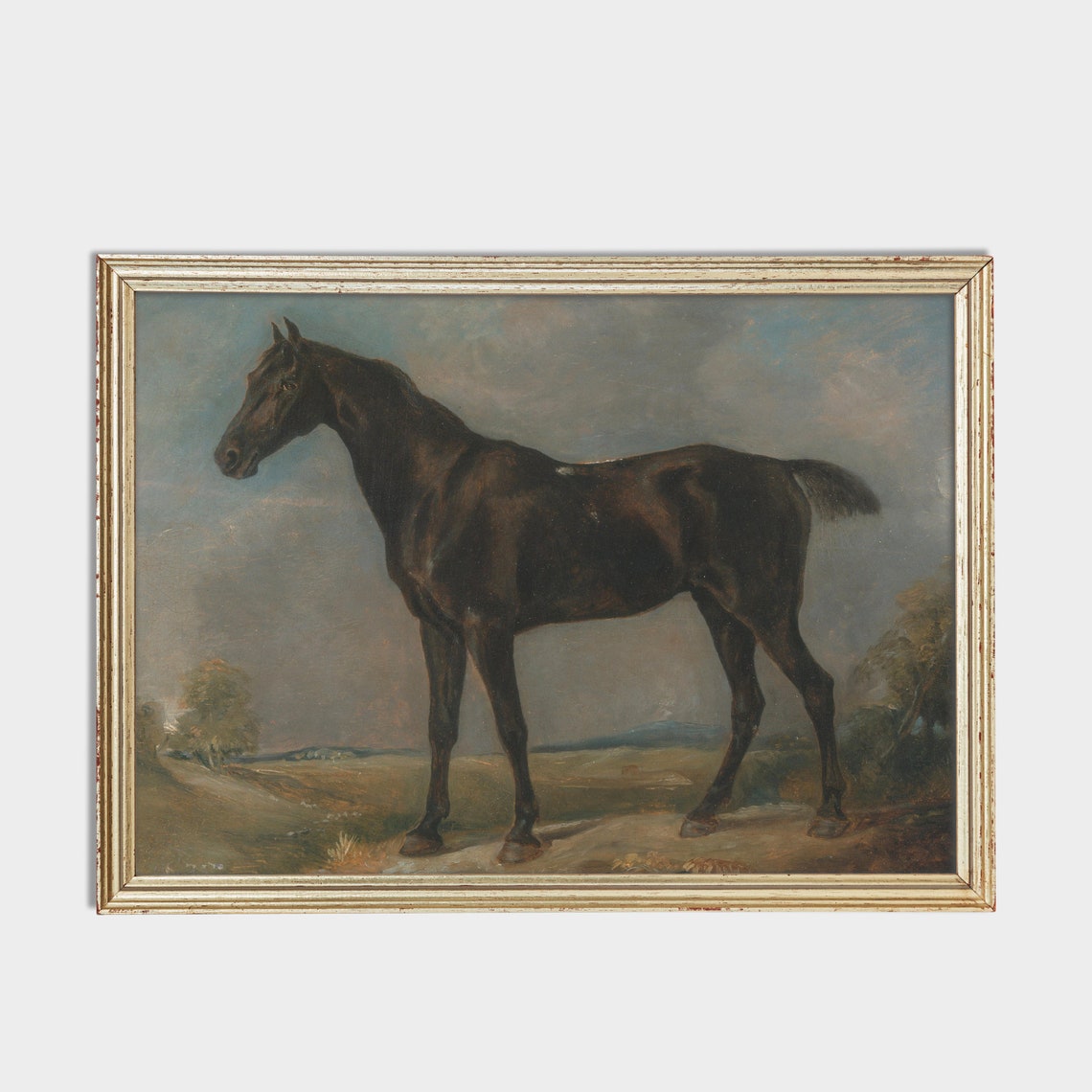 Dark Bay Horse Standing in an Open Landscape Vintage Equestrian Poster - Image 2