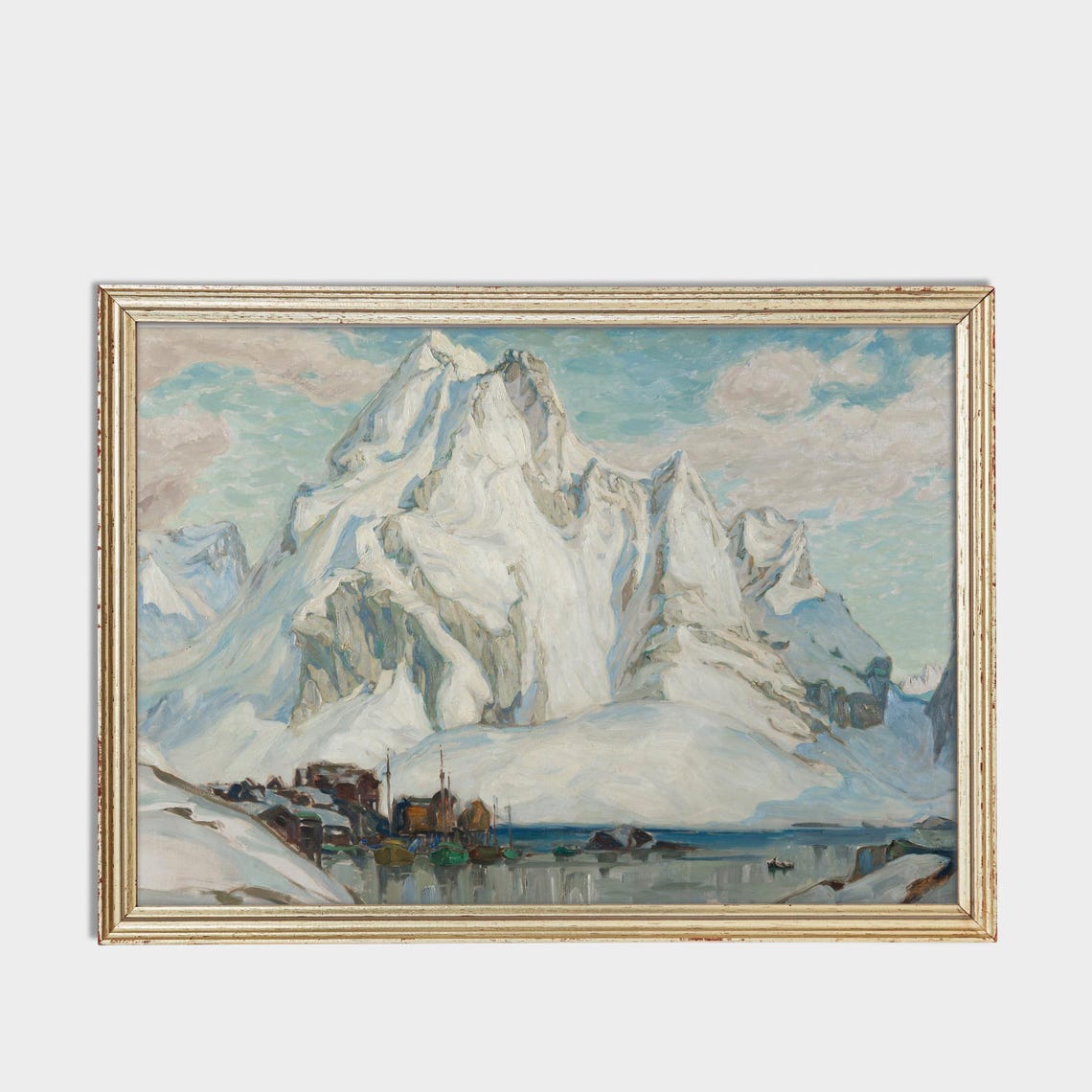Snowy Alpine Peaks Fishing Boats Nordic Winter Landscape Poster - Image 3