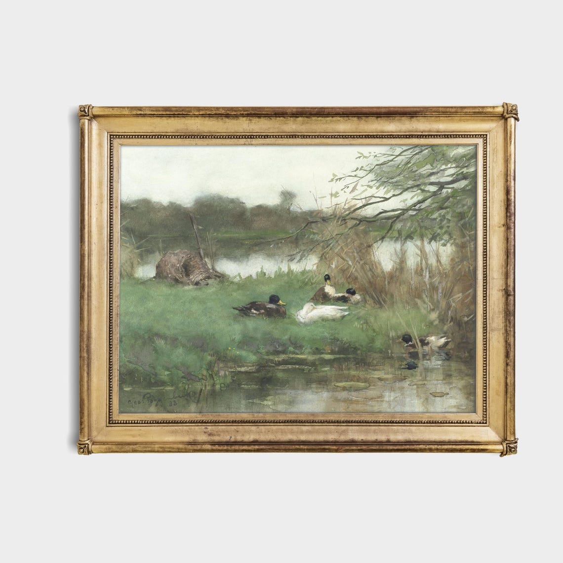 Mallard Ducks Resting Reedy Pond Bank Watercolor Bird Art Poster - Image 4