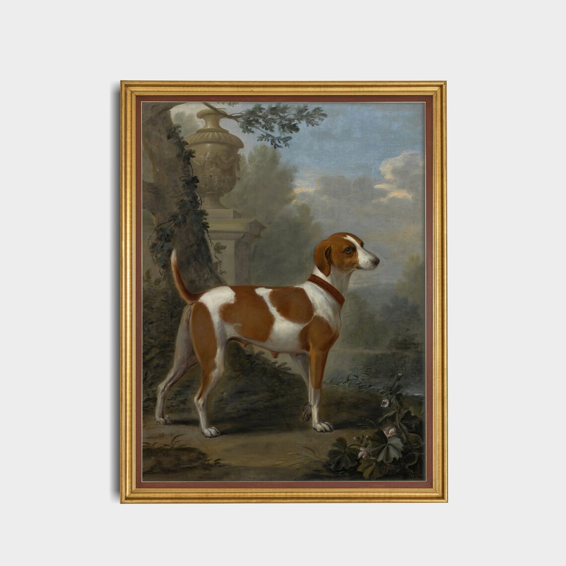 Foxhound Standing in a Classical Garden Landscape Oil Painting Poster - Image 3