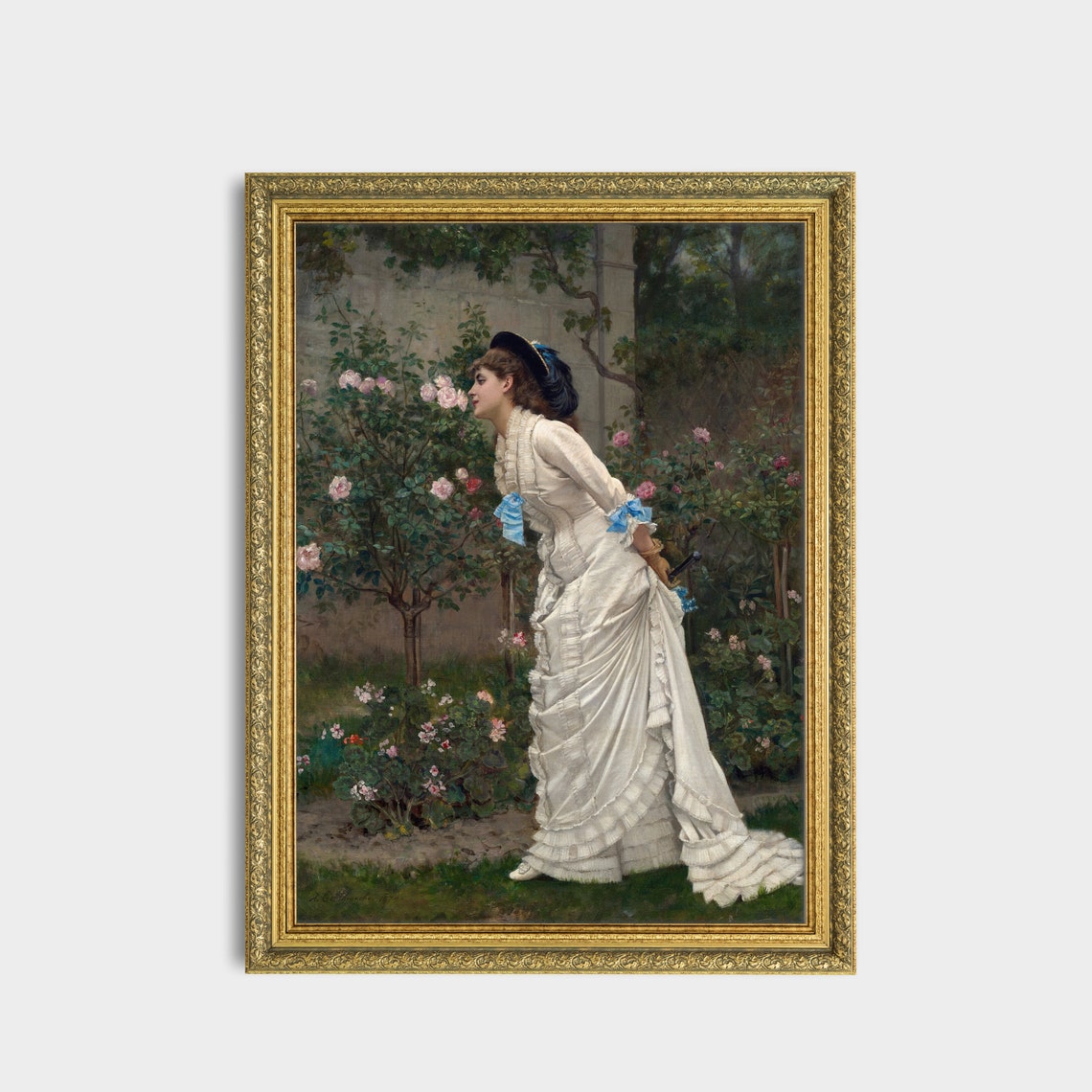 Woman In Rose Garden Vintage Portrait Painting Moody Rustic Oil Painting Print Victorian Female Art Art - Image 3