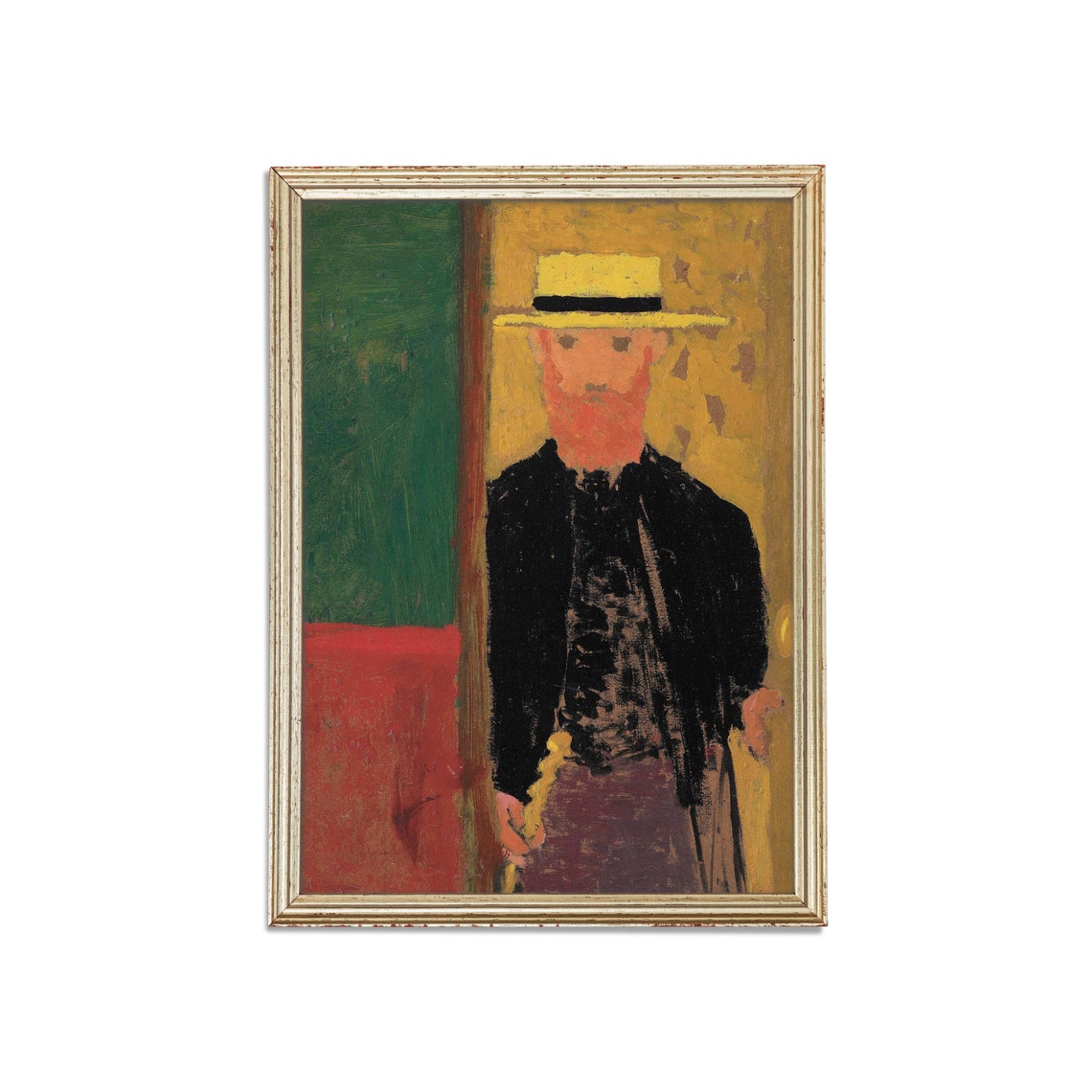 Man With Straw Boater Hat Bold Fauvist Portrait Painting Poster - Image 3