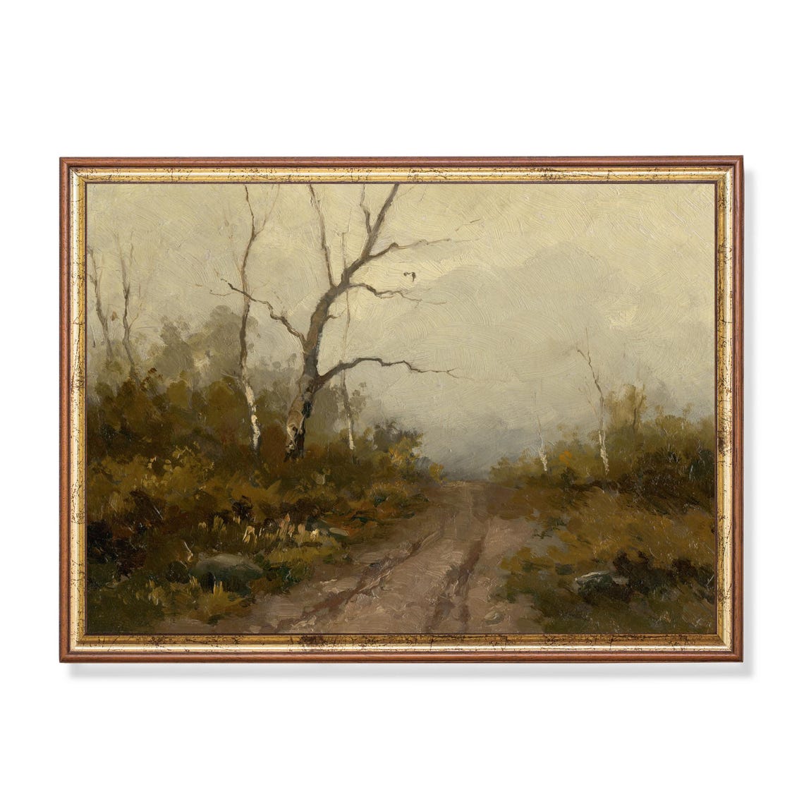 Golden Autumn Dirt Road Disappearing Through Bare Trees Moody Poster