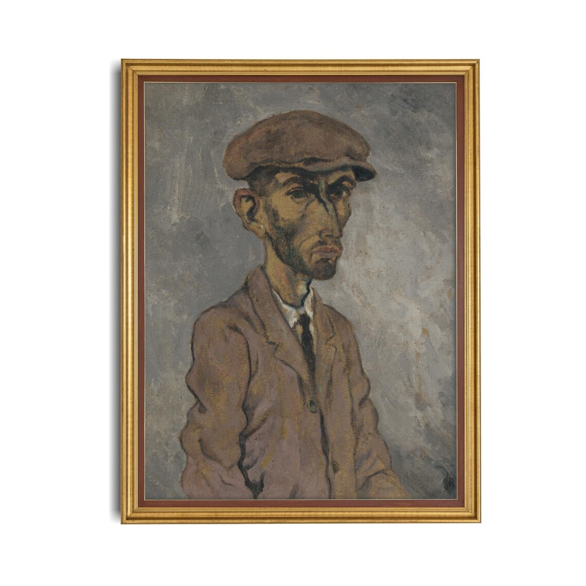 Expressionist Portrait of a Gaunt Pensive Man in a Flat Cap Poster - Image 4