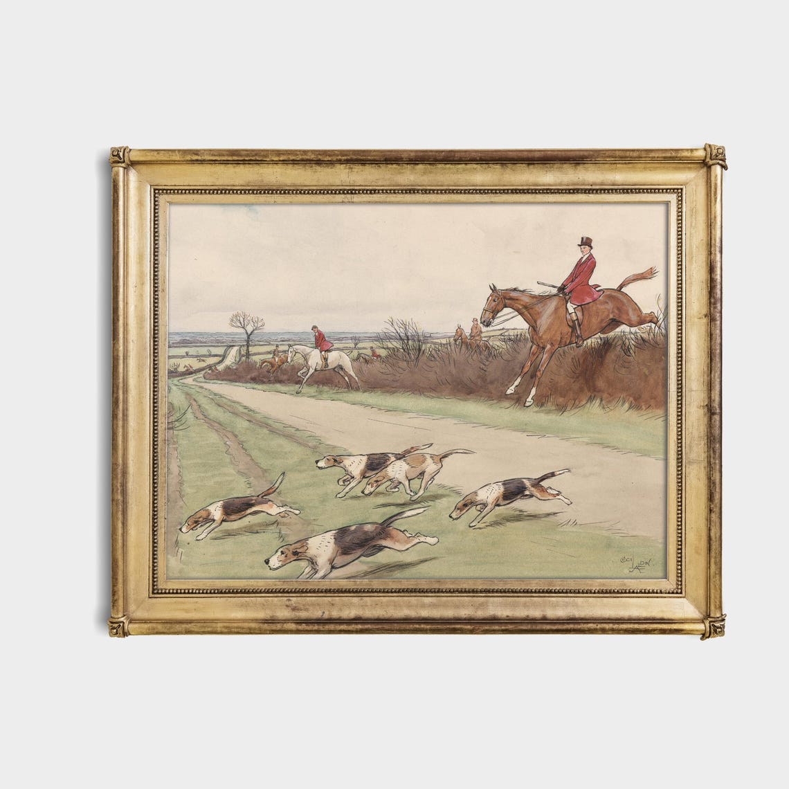 English Fox Hunting Scene Riders and Hounds Vintage Equestrian Poster - Image 4