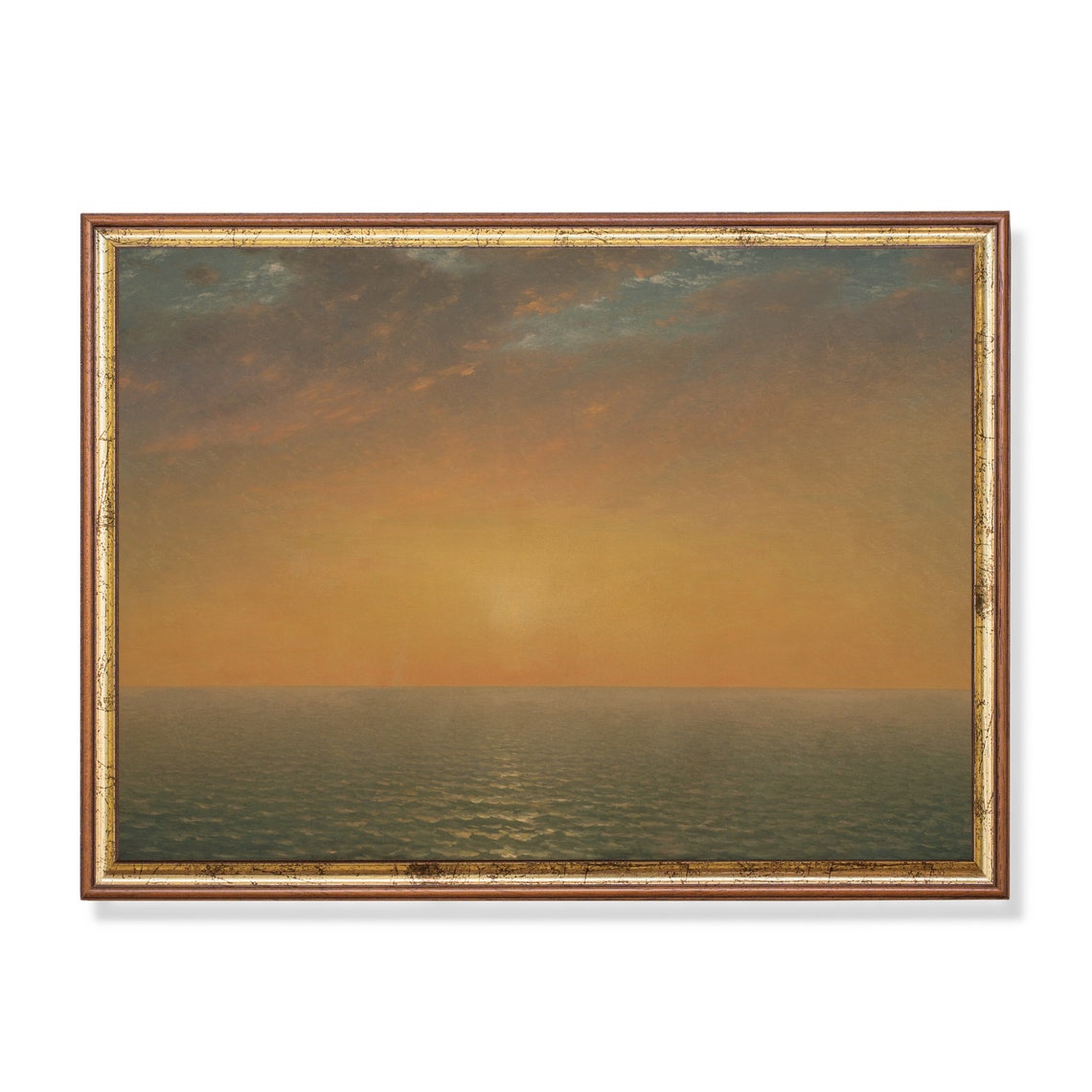Golden Sunset Over A Calm Sea Vintage Luminous Seascape Poster