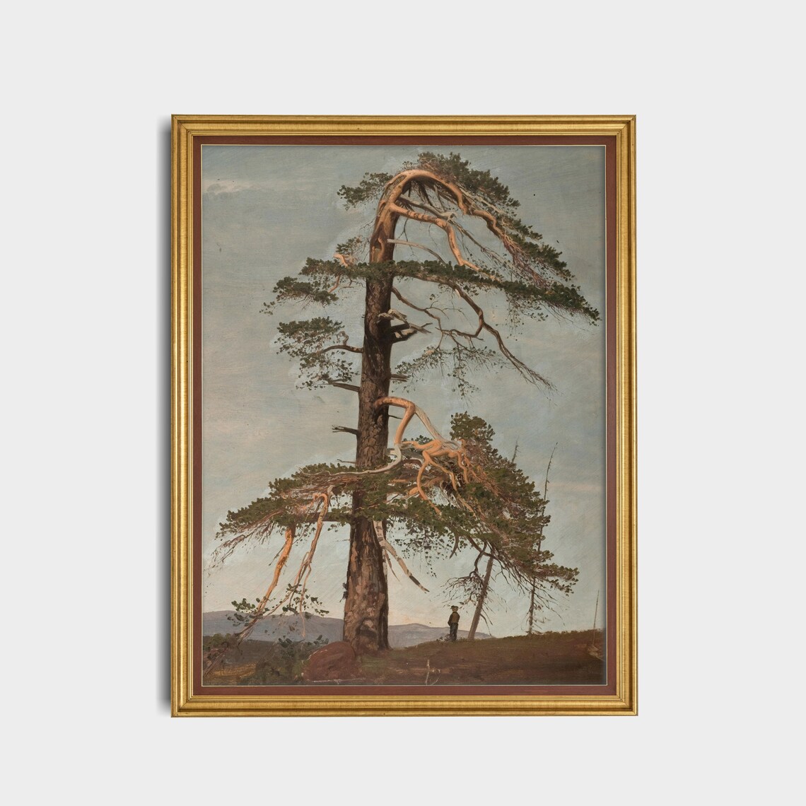 Windswept Pine Tree on a Hilltop Vintage Oil Painting Art Poster - Image 5
