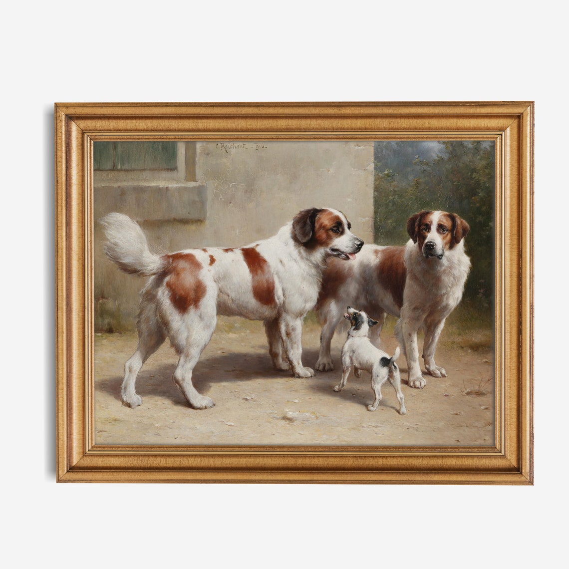 Two Big Dogs and Small Puppy Playful Vintage Canine Group Poster - Image 3