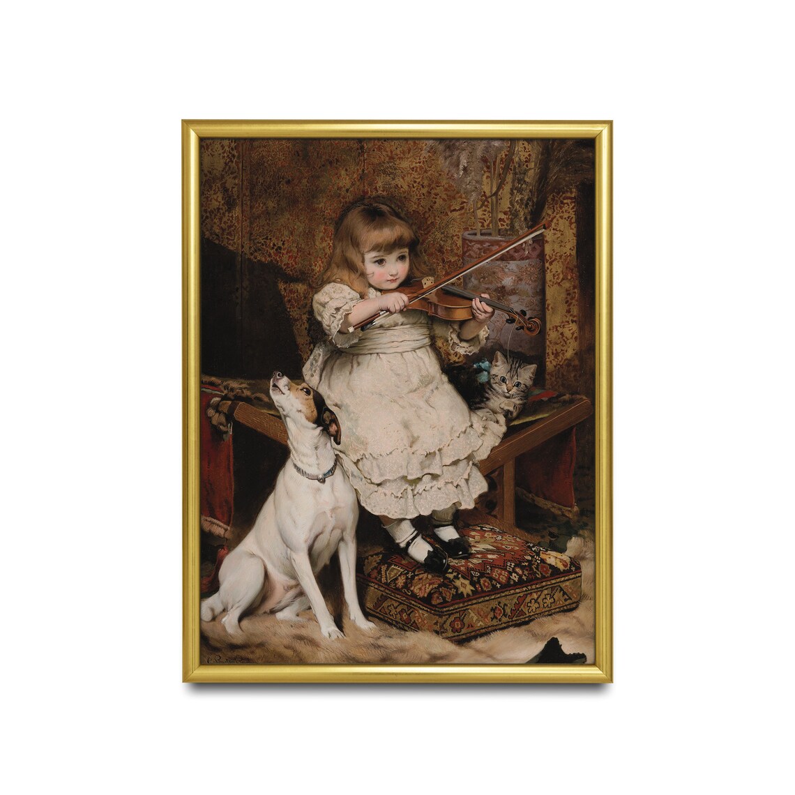 The Little Violinist, Vintage Dog and Girl Art Print - Image 2