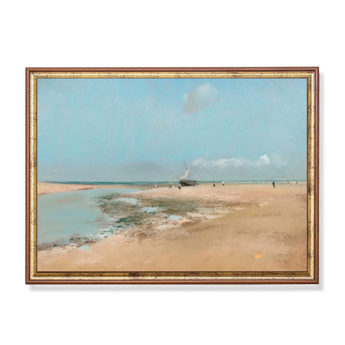 Sandy Beach Low Tide Sailboat Soft Minimal Seascape Art Poster