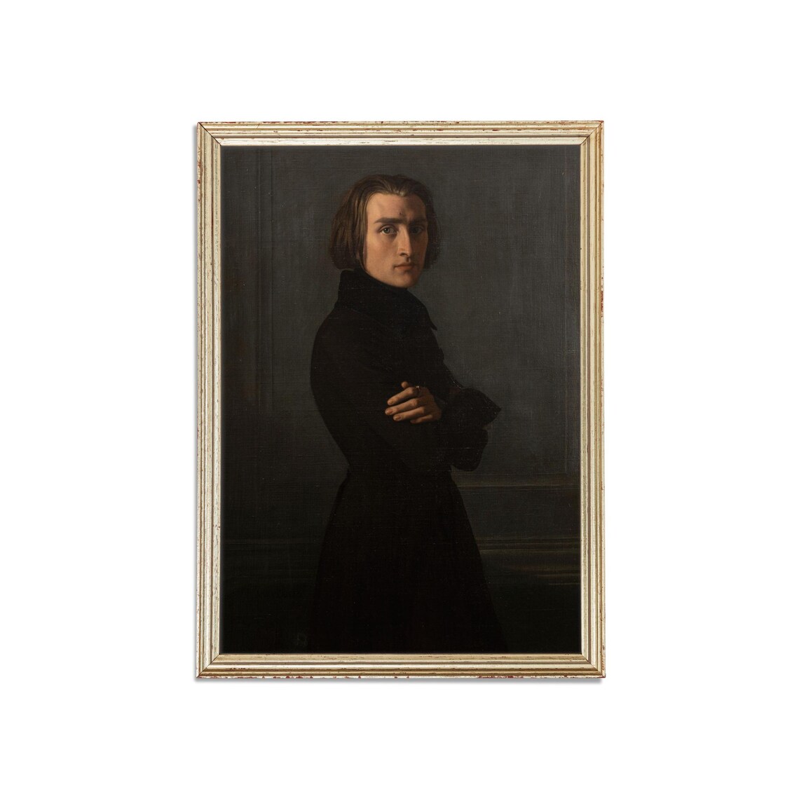 Young Man in Black Against Dark Wall Vintage Portrait Poster - Image 3