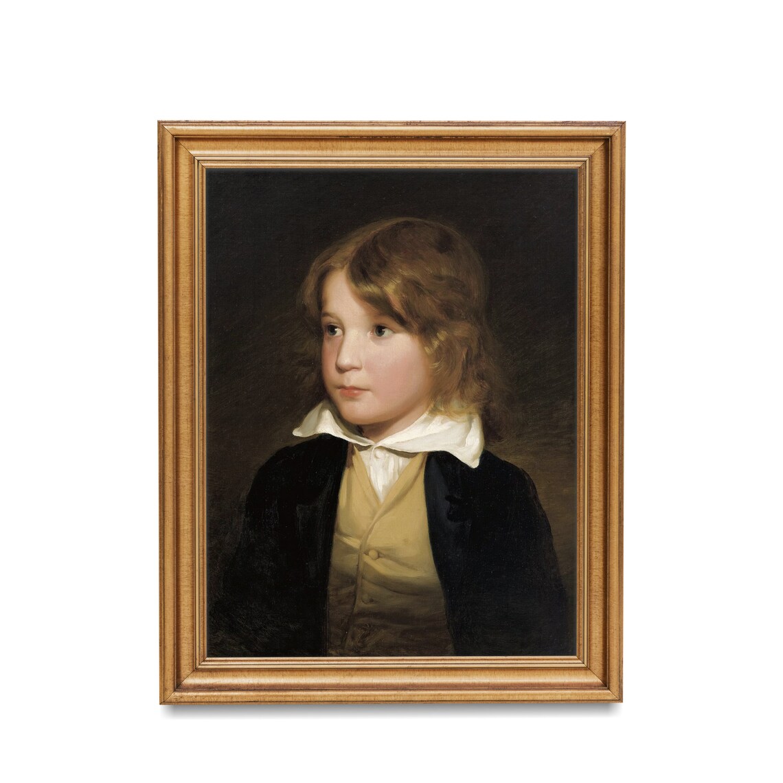 Young Boy Portrait with White Collar Antique Child Oil Painting Poster - Image 2