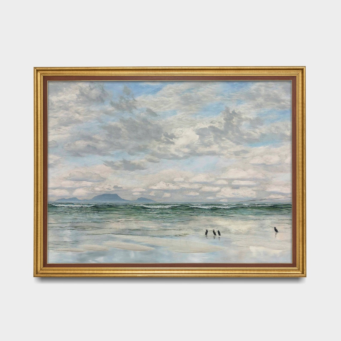 Tranquil Empty Beach With Wading Shorebirds at Low Tide Poster - Image 5